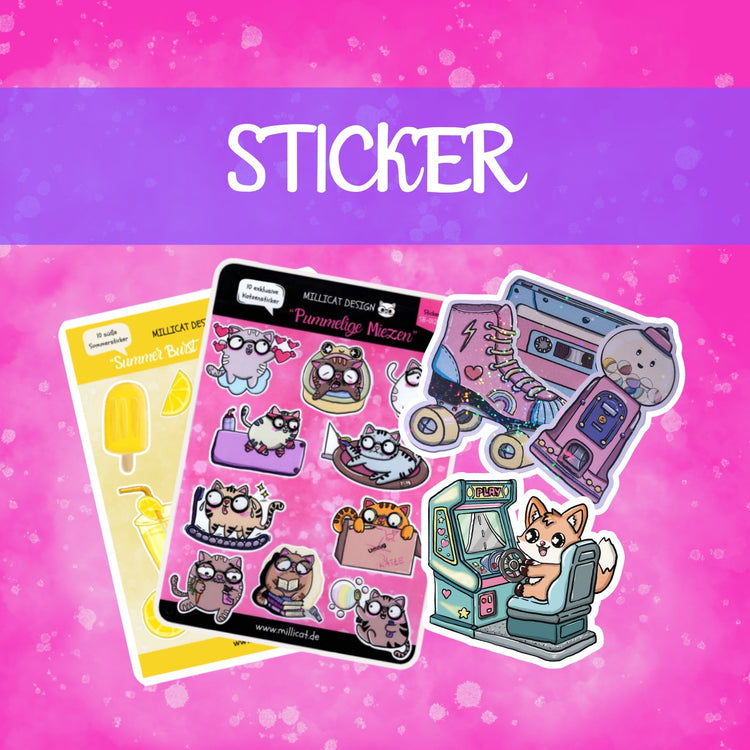 Bunter Aufkleber und Sticker kaufen - Jetzt individuelle Designs im Sticker-Shop von MILIICAT DESIGN entdecken.
