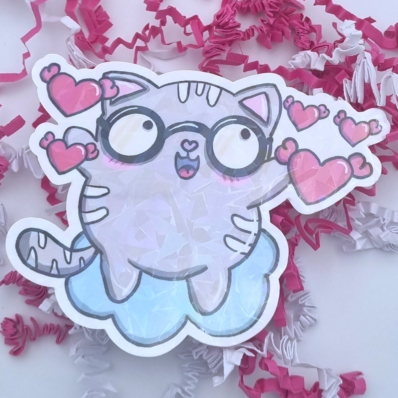 Mieze Hugo - Katze mit Herz als XL-Sticker aus Vinyl - mit Holo-Effekt - Jetzt kaufen auf millicat.de