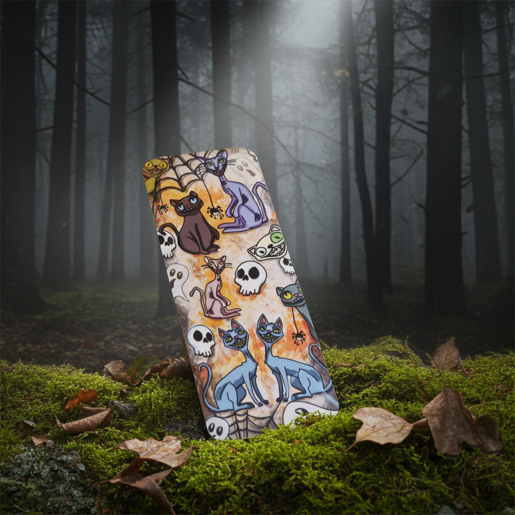 Lesezeichen aus papier mit gruseligen Katzen - Katzenmotiv Buchzeichen - Katzen Lesezeichen Halloween - millicat.de