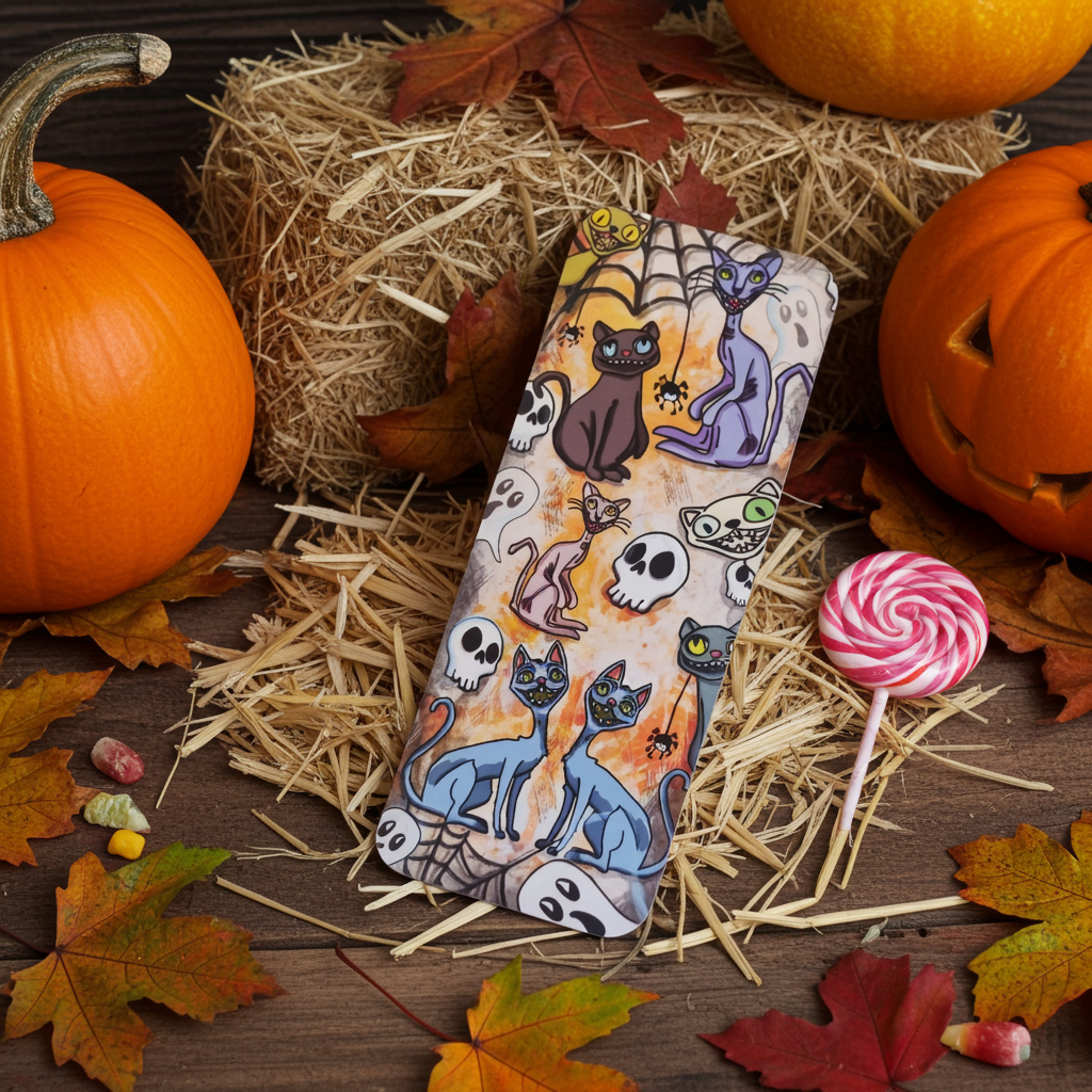 Papierlesezeichen mit Katzen - Halloween Bookmark - millicat.de