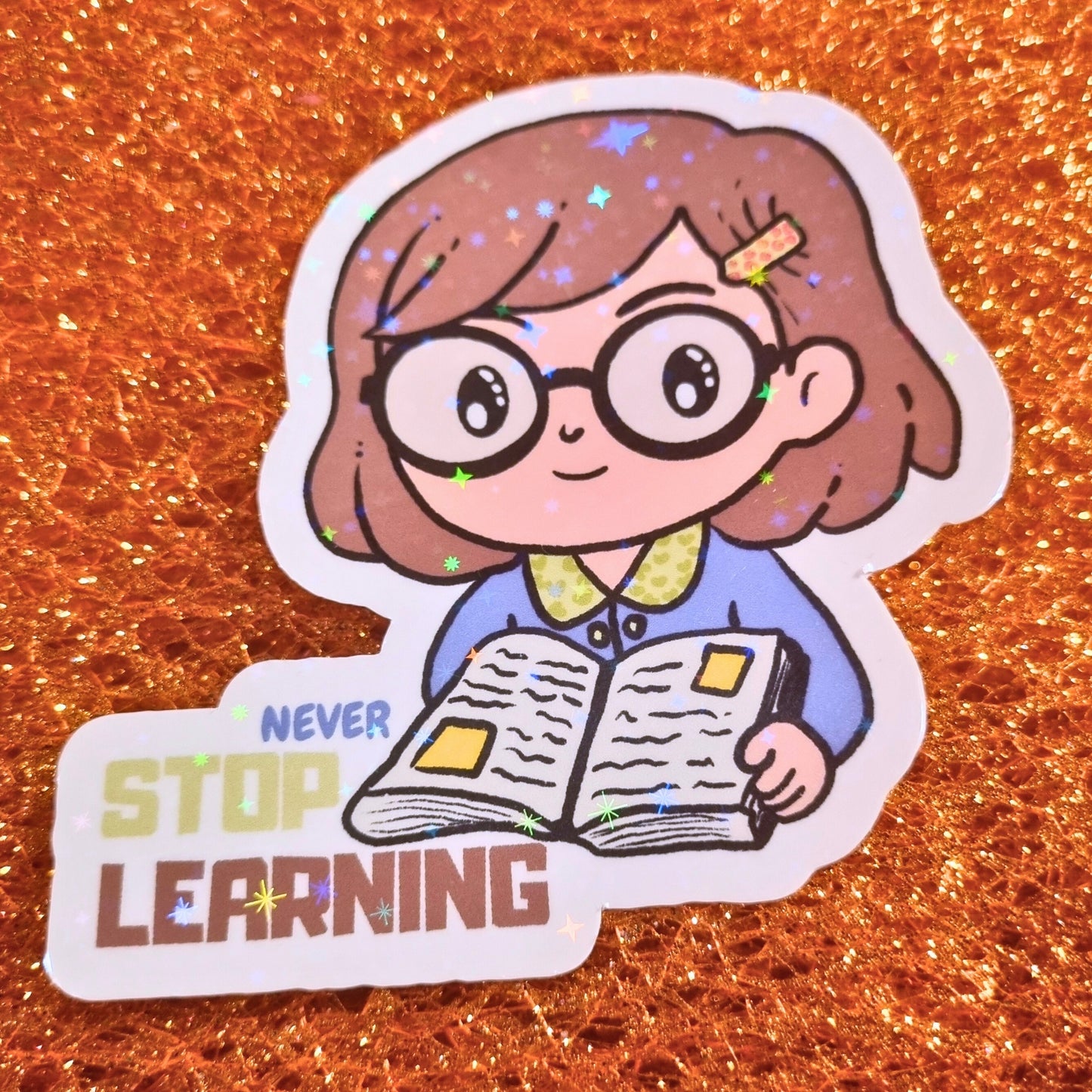XL-Sticker "Never Stop Learning" - Vinyl-Sticker mit Holo-Effekt