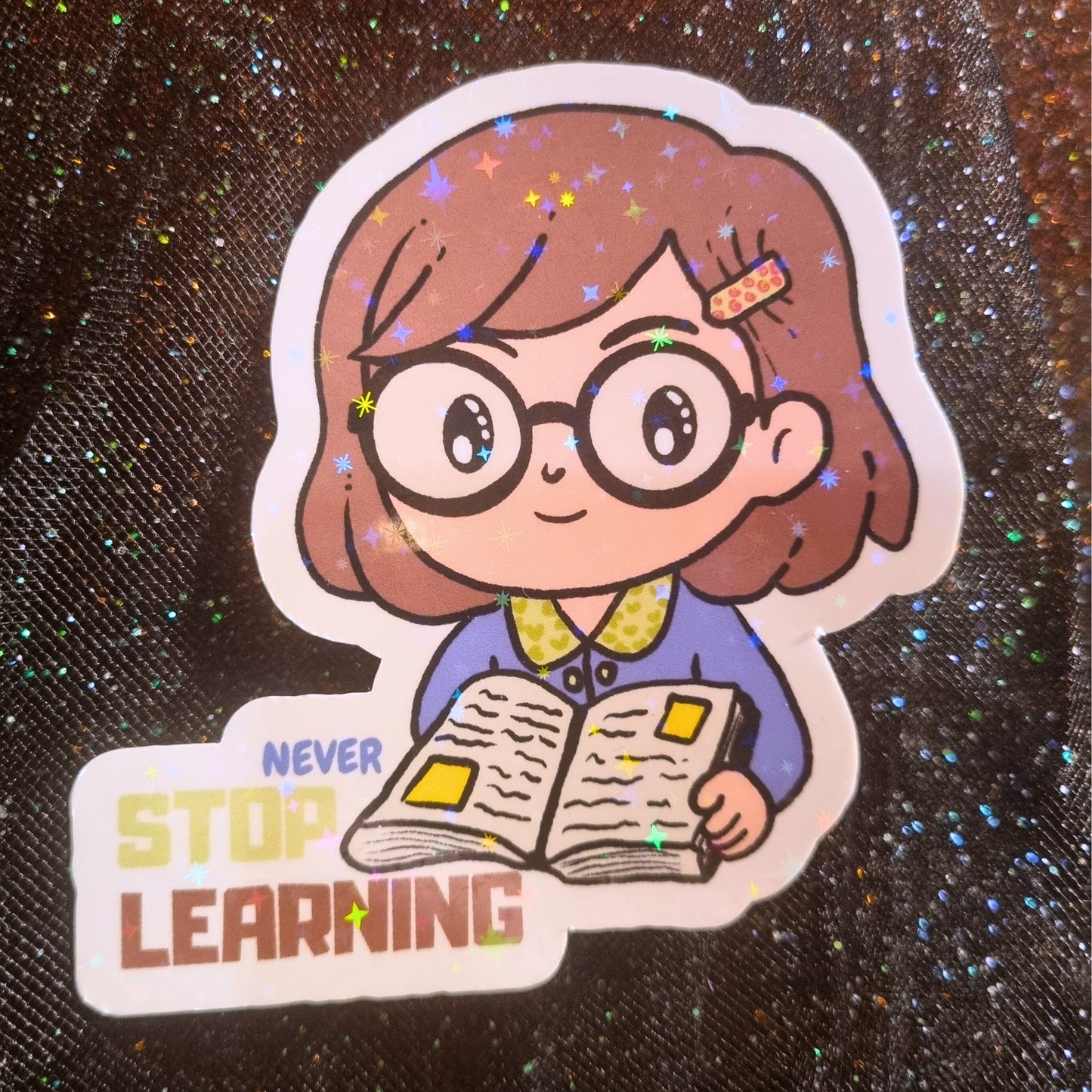XL-Sticker "Never Stop Learning" - Vinyl-Sticker mit Holo-Effekt