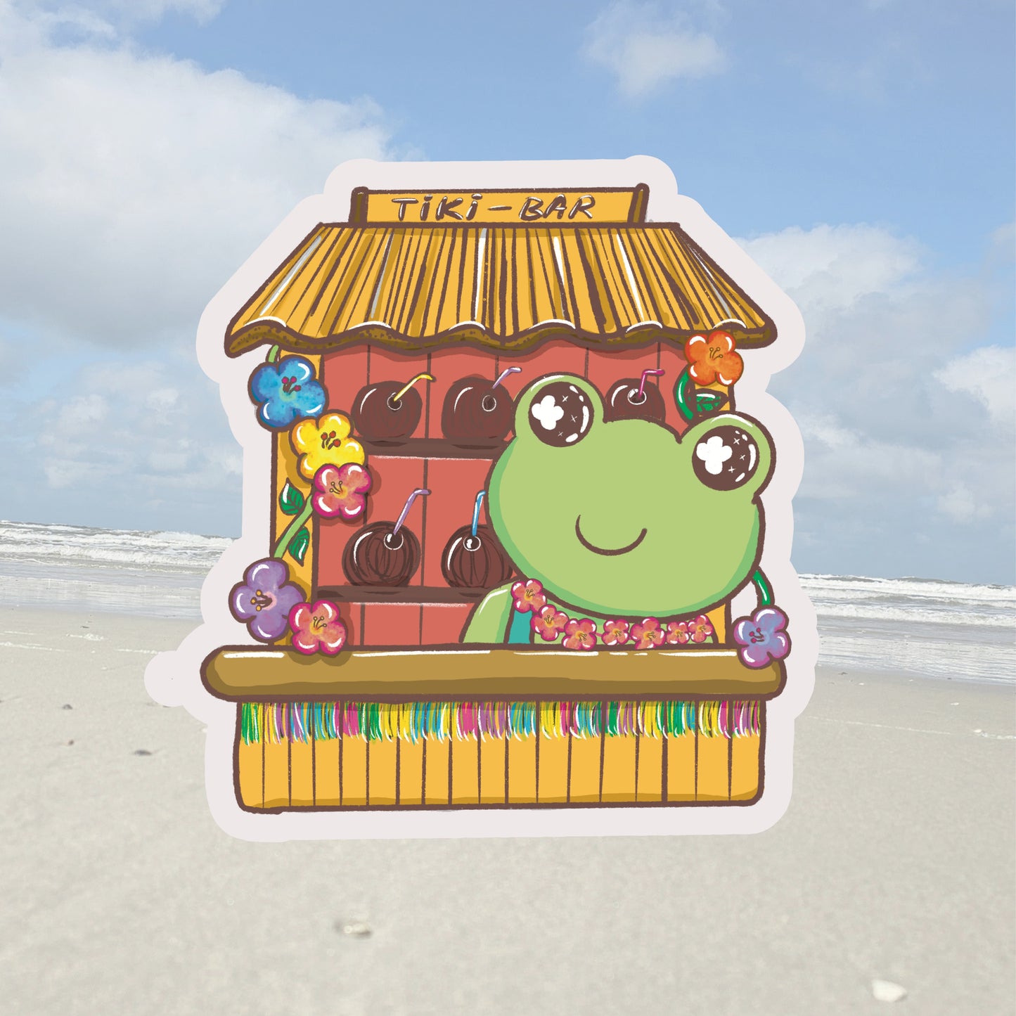 XL-Sticker „Frosch Zillo an der Tiki-Bar“