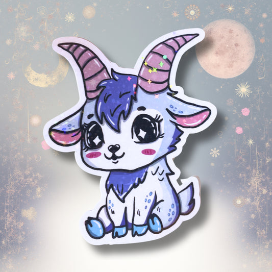 Sternzeichen-Sticker Steinbock „Herrmann“ – Vinylsticker mit Holoeffekt