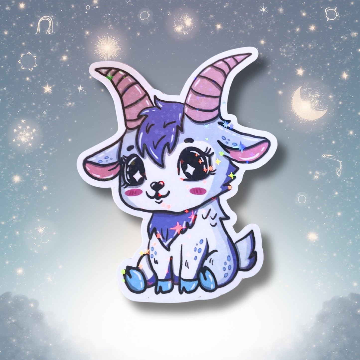 Sternzeichen-Sticker Steinbock „Herrmann“ – Vinylsticker mit Holoeffekt