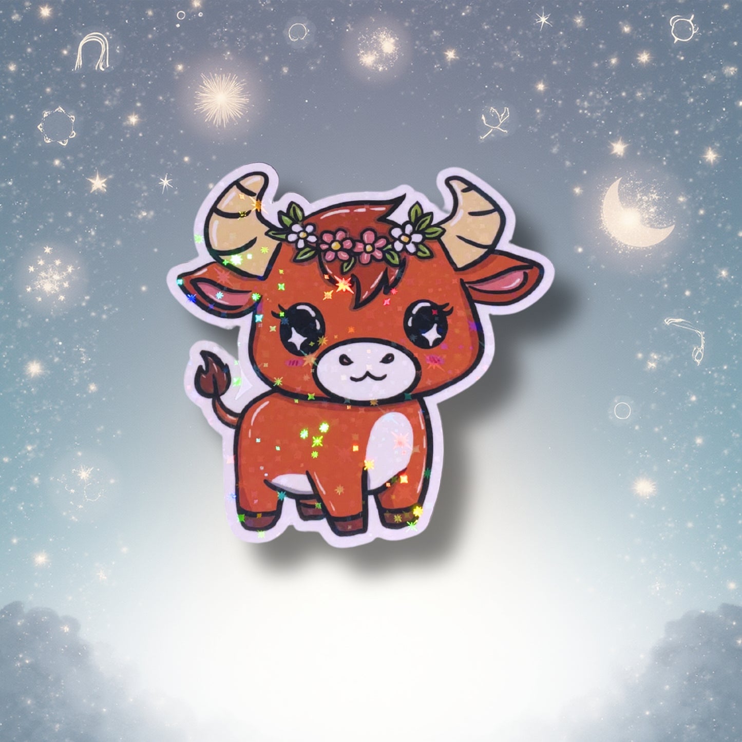 Sternzeichen-Sticker Stier „Enno“ – Vinylsticker mit Holoeffekt