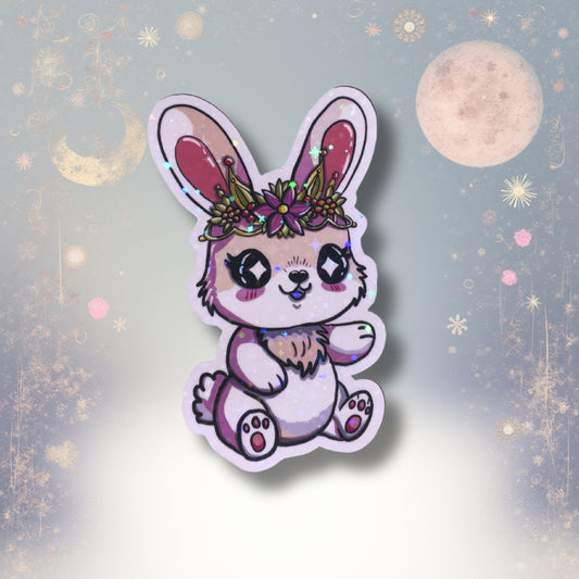 Großer Sternzeichen Sticker Jungfrau als weißes Hasenmädchen Antje mit Blumenkrone aus der Zodiac Cuties Kollektion von Millicat Design.