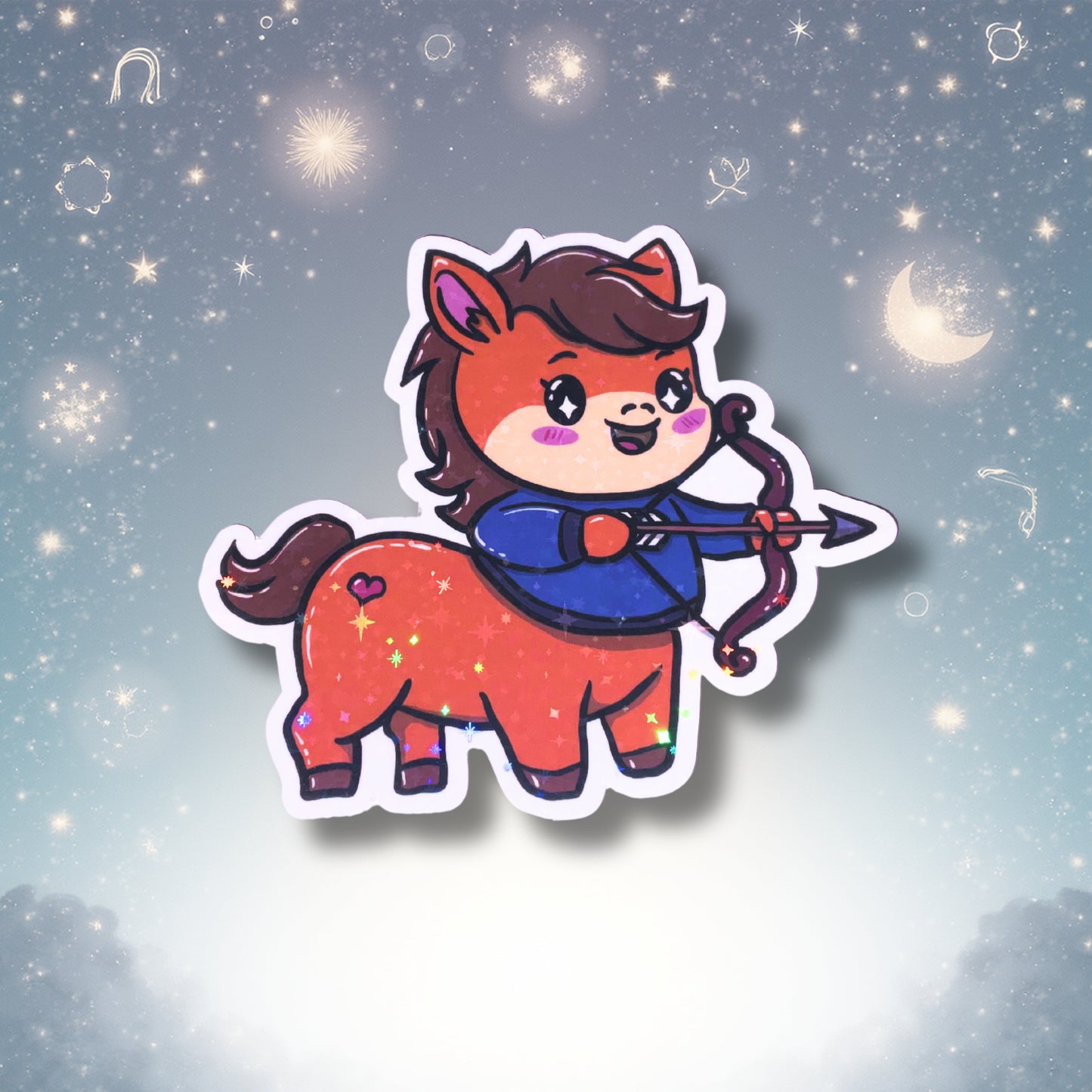 Handgezeichneter Schütze Aufkleberm Zentaur mit Bogen, perfekt als Laptopsticker auf der Oberfläche deines Notebooks.