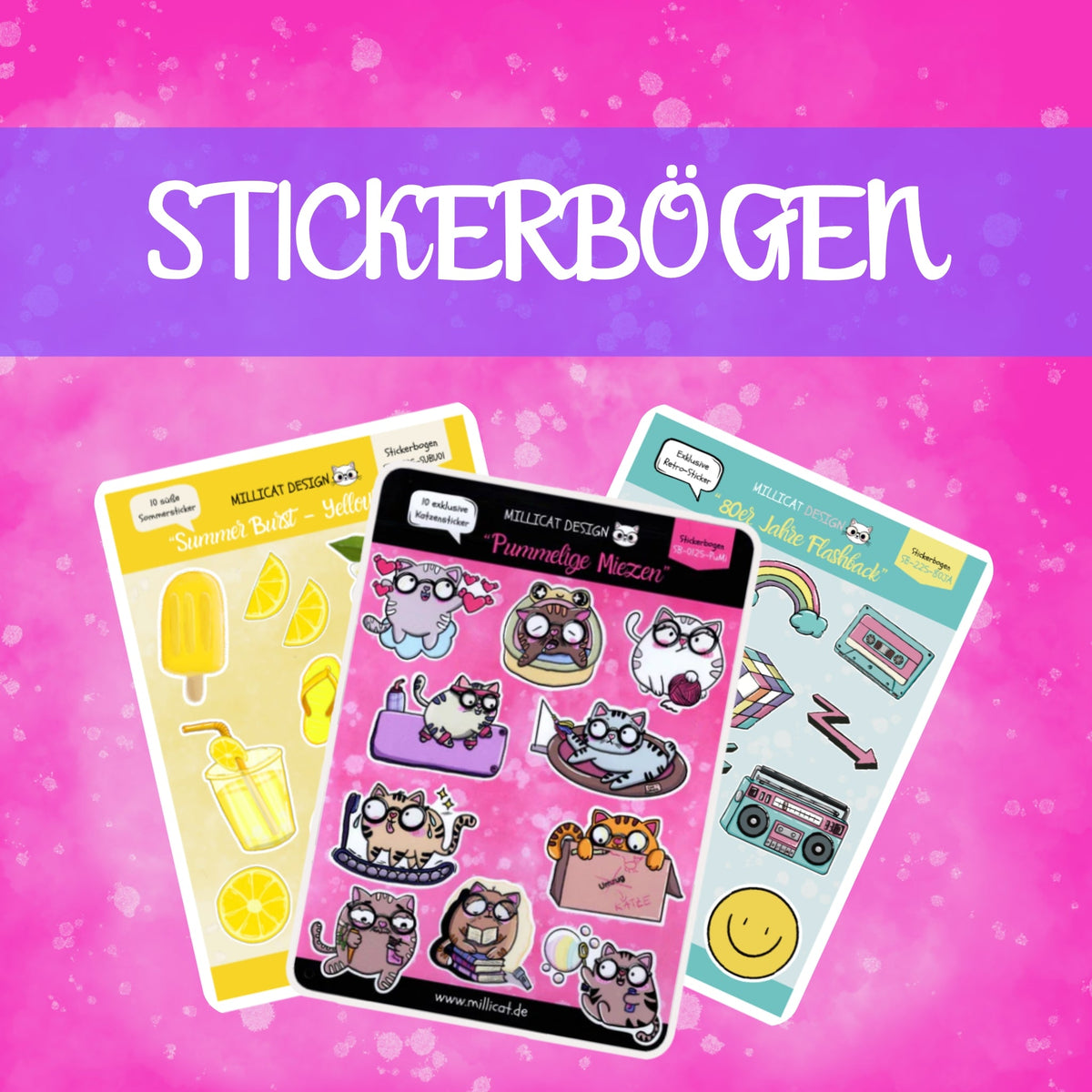 Jetzt Stickerbögen kaufen: Süße Sticker auf Bogen zum Basteln und kleben - Jeder Stickerbogen ein Handmade-Unikat!