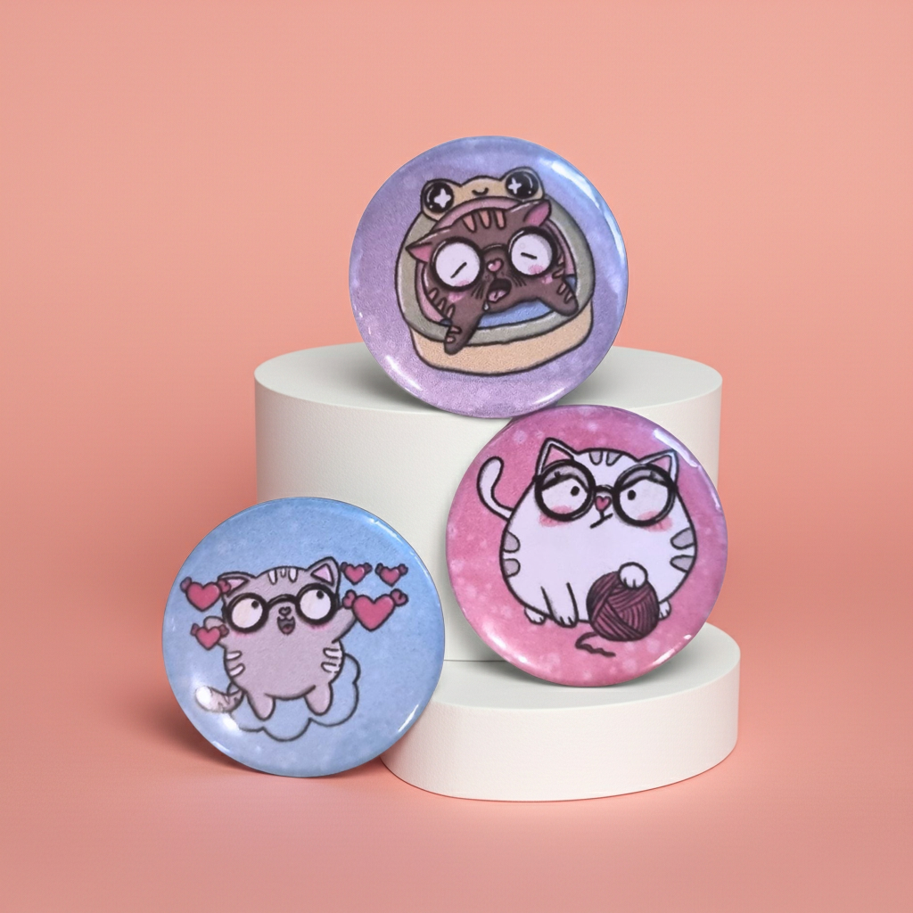 Button ⌀ 32 mm, 3er-Set, Mieze Ludwig, Hugo & Wilma