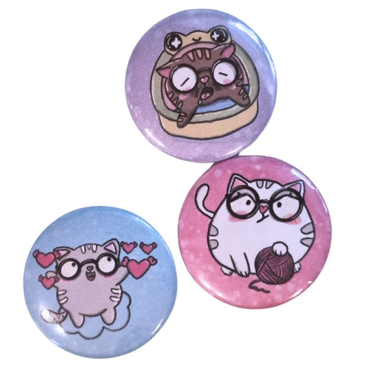 Button ⌀ 32 mm, 3er-Set, Mieze Ludwig, Hugo & Wilma