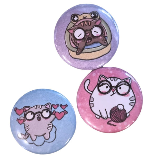 Button ⌀ 32 mm, 3er-Set, Mieze Ludwig, Hugo & Wilma
