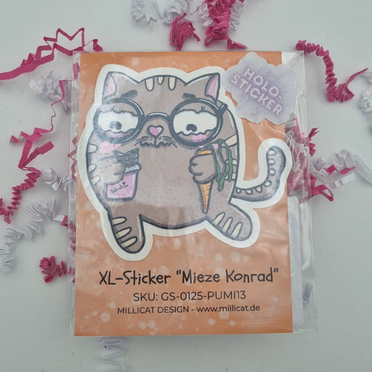 Produktverpackung von Mieze Konrad als großer XL Holo Sticker 