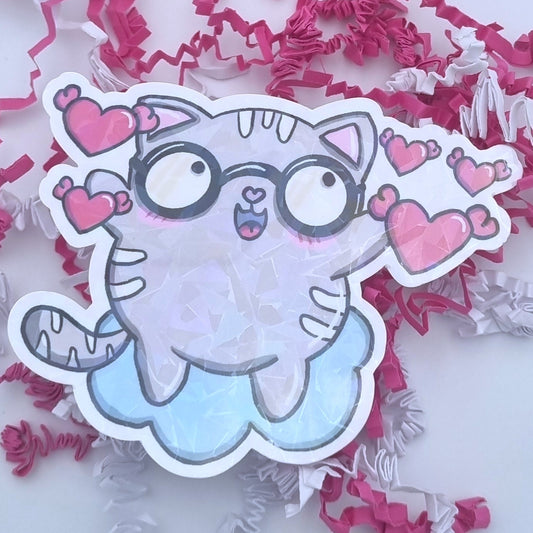 Mieze Hugo - Katze mit Herz als XL-Sticker aus Vinyl - mit Holo-Effekt - Jetzt kaufen auf millicat.de