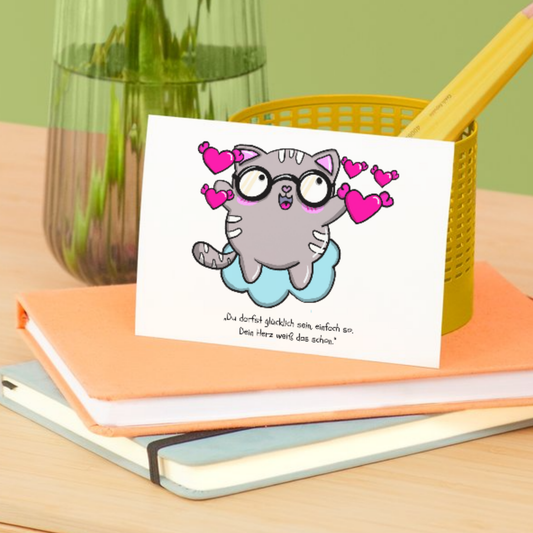 Postkarte „Mieze Hugo – Du darfst glücklich sein“