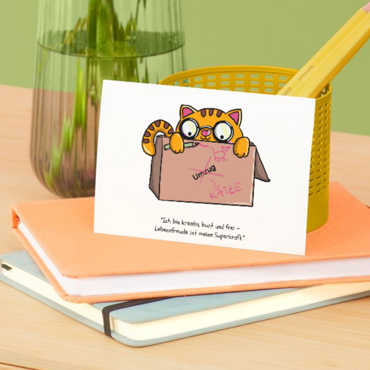 Postkarte „Mieze Maximus – Kreativität ist deine Superkraft“