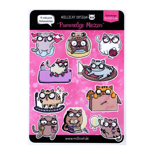 Niedlicher Stickerbogen "Pummelige Miezen" - SKU: SB-0125-PUMI01