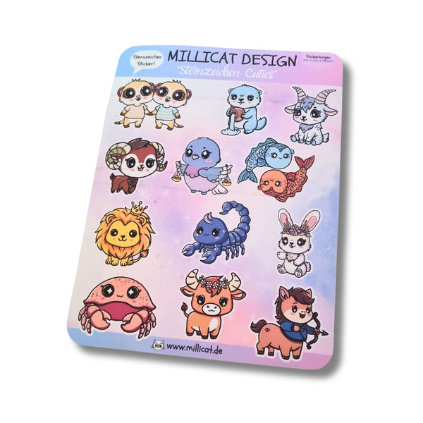 Stickerbogen Sternzeichen Zodiac Cuties, handgezeichnete Planer-Sticker mit allen 12 Sternzeichen-Motiven, Millicat Atelier