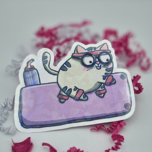 XL-Holo-Sticker "Mieze Käthe" – Namasté mit Stil