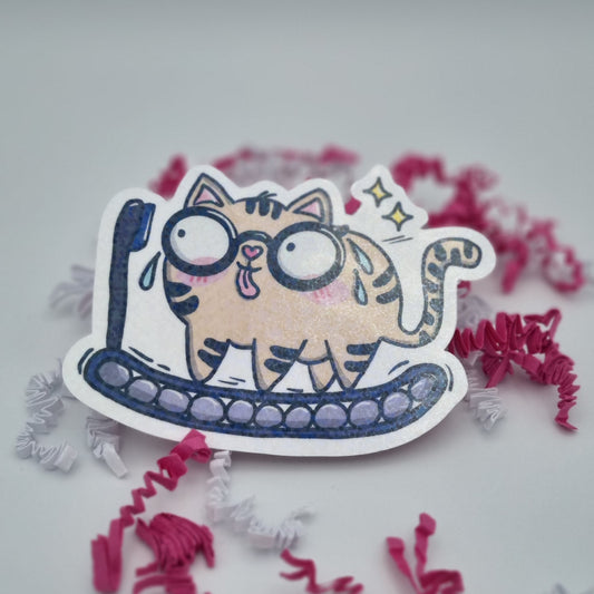 XL-Holo-Sticker "Mieze Johann" – Laufbandheld mit Ausdauerblick