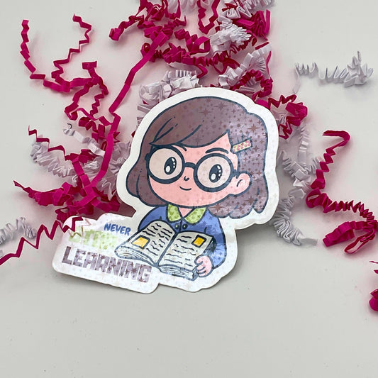 XL-Sticker "Never Stop Learning" - Vinyl-Sticker mit Holo-Effekt