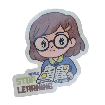 XL-Sticker "Never Stop Learning" - Vinyl-Sticker mit Holo-Effekt