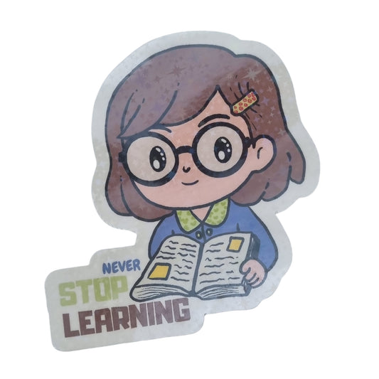 XL-Sticker "Never Stop Learning" - Vinyl-Sticker mit Holo-Effekt
