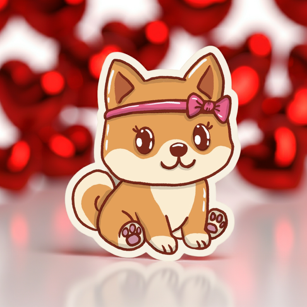 Shiba Inu Sticker mit rosa Schleife