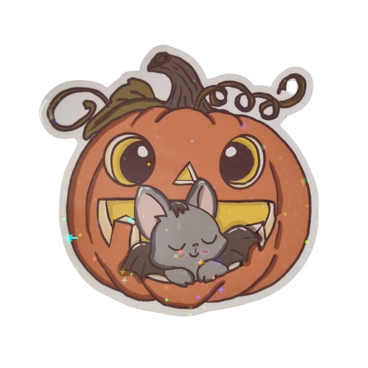 XL-Sticker "schlafende Fledermaus" - Halloween-Sticker aus Vinyl mit Holo-Effekt