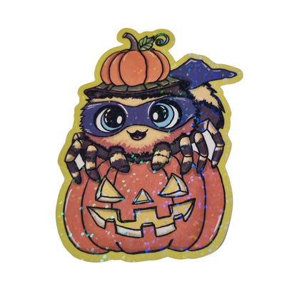 XL-Sticker "Spinne im Superhelden-Kostüm" - Halloween-Sticker aus Vinyl mit Holo-Effekt