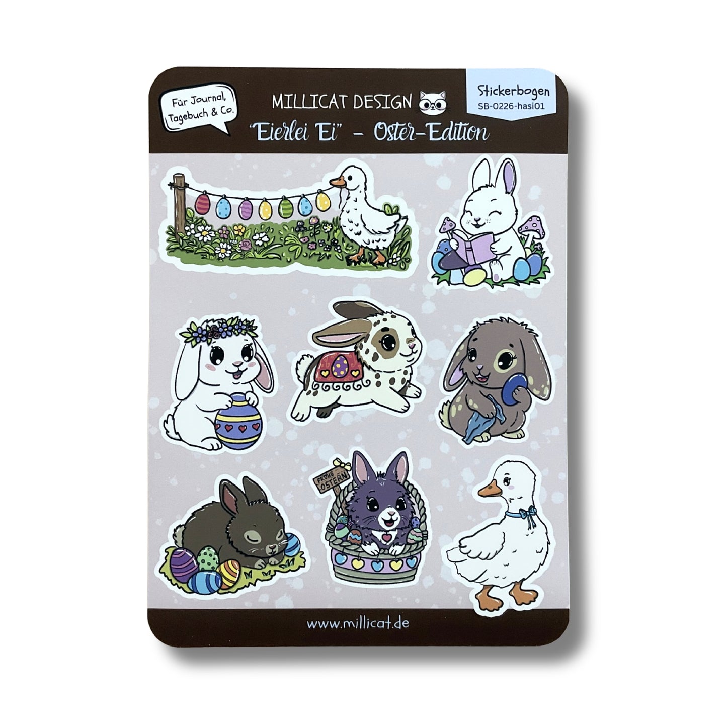 Oster-Stickerbogen mit Hasen und Gänsen - 8 süße Sticker auf einem Stickerblatt
