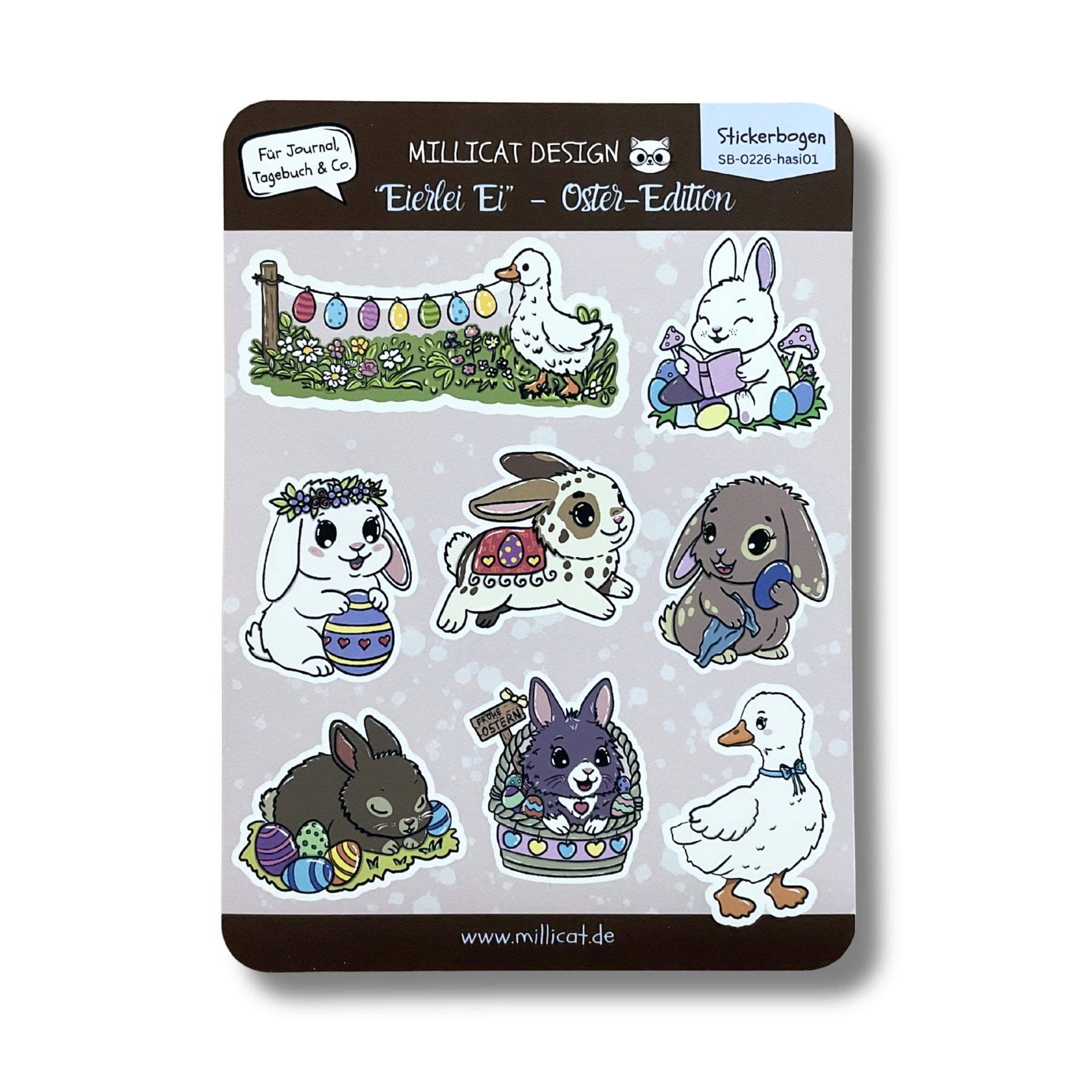 Oster-Stickerbogen mit Hasen und Gänsen - 8 süße Sticker auf einem Stickerblatt