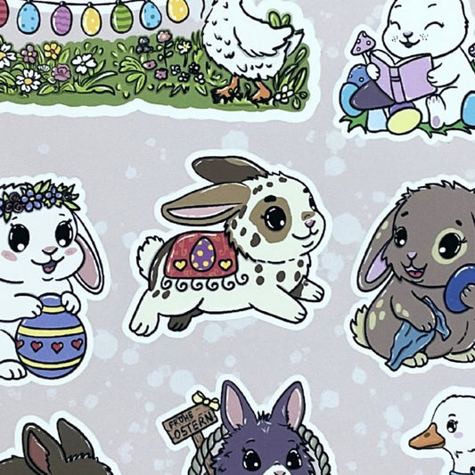 Ausschnitt des Oster Stickerbogens - Nahaufnahme einiger Hasen