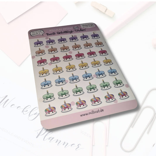 Stickerbogen "Bunte Geburtstags-Törtchen" | 42 Planner-Sticker mit Torten-Motiv