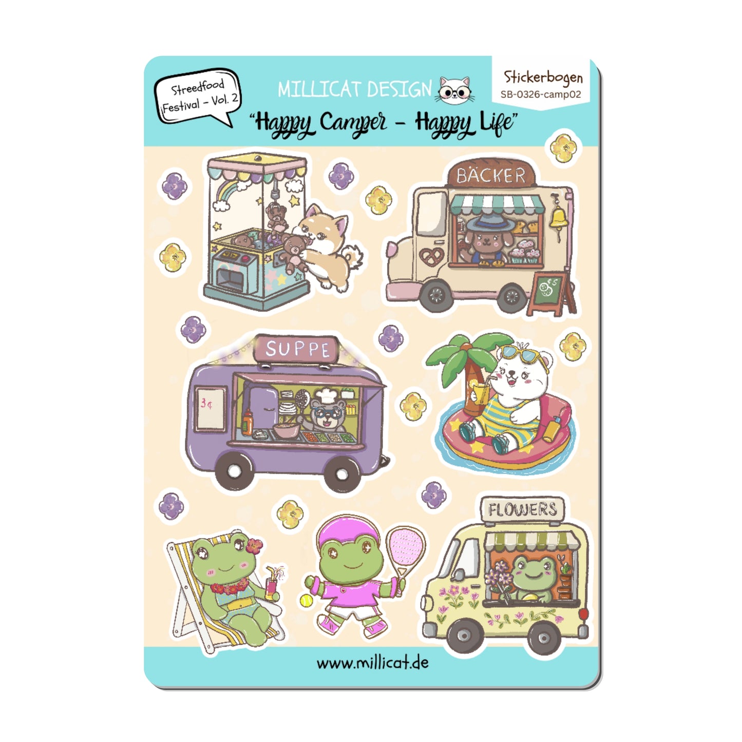 Stickerbogen Vol. 2 – „Streetfood-Festival“ der Happy Camper