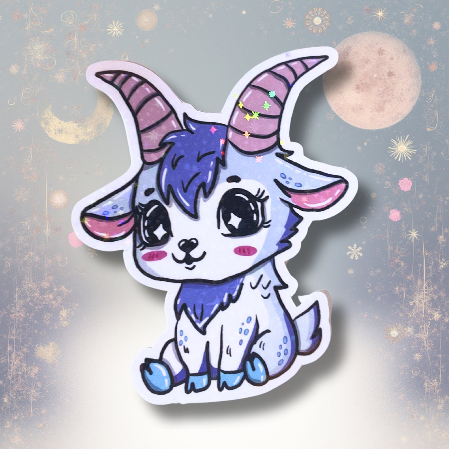Sternzeichen-Sticker Steinbock „Herrmann“ – Vinylsticker mit Holoeffekt