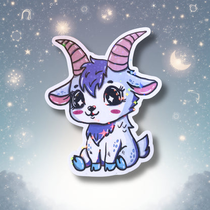 Sternzeichen-Sticker Steinbock „Herrmann“ – Vinylsticker mit Holoeffekt