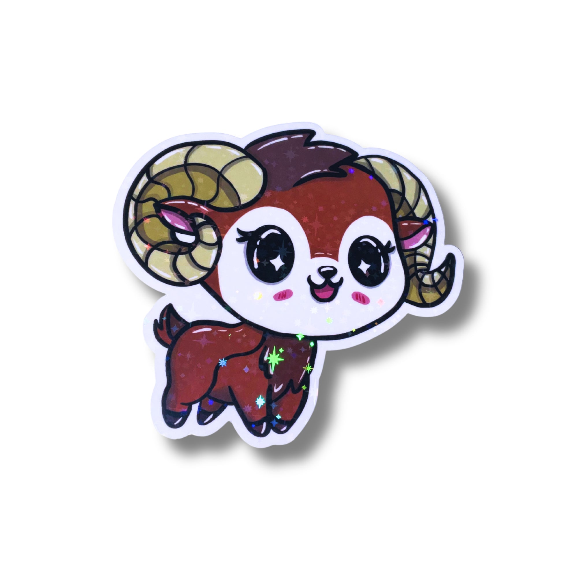 Großer Sternzeichen Sticker Widder als pistazienfarbener, frecher Widder Fritz aus der Zodiac Cuties Kollektion von Millicat Design vor weißem Hintergrund.